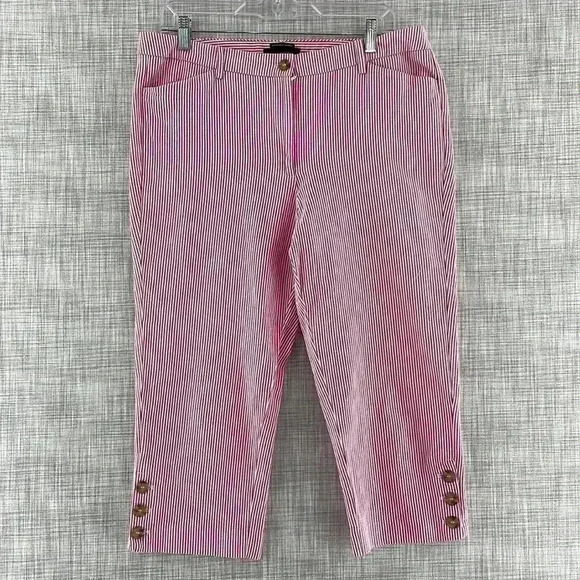 Talbots The Perfect Skimmer crinkle striped ankle button detail Pants 12 -2243/8 - Picture 1 of 10